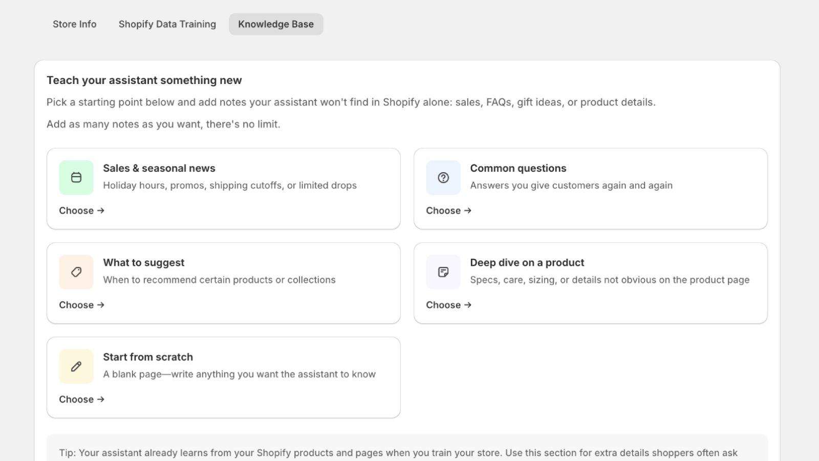 Admin: Add custom knowledge—seasonal updates, FAQs, recommendation rules